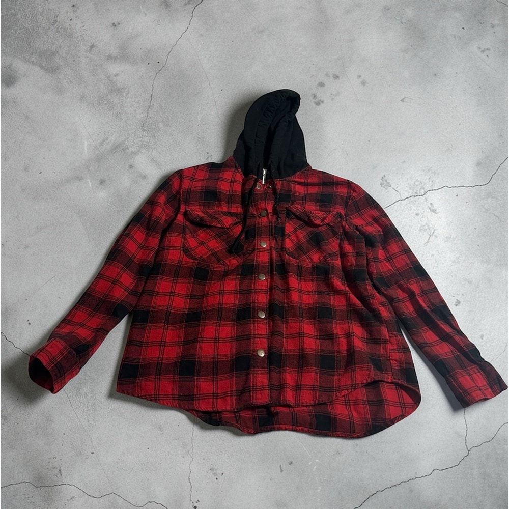 Red Plaid Hooded Utility Shacket